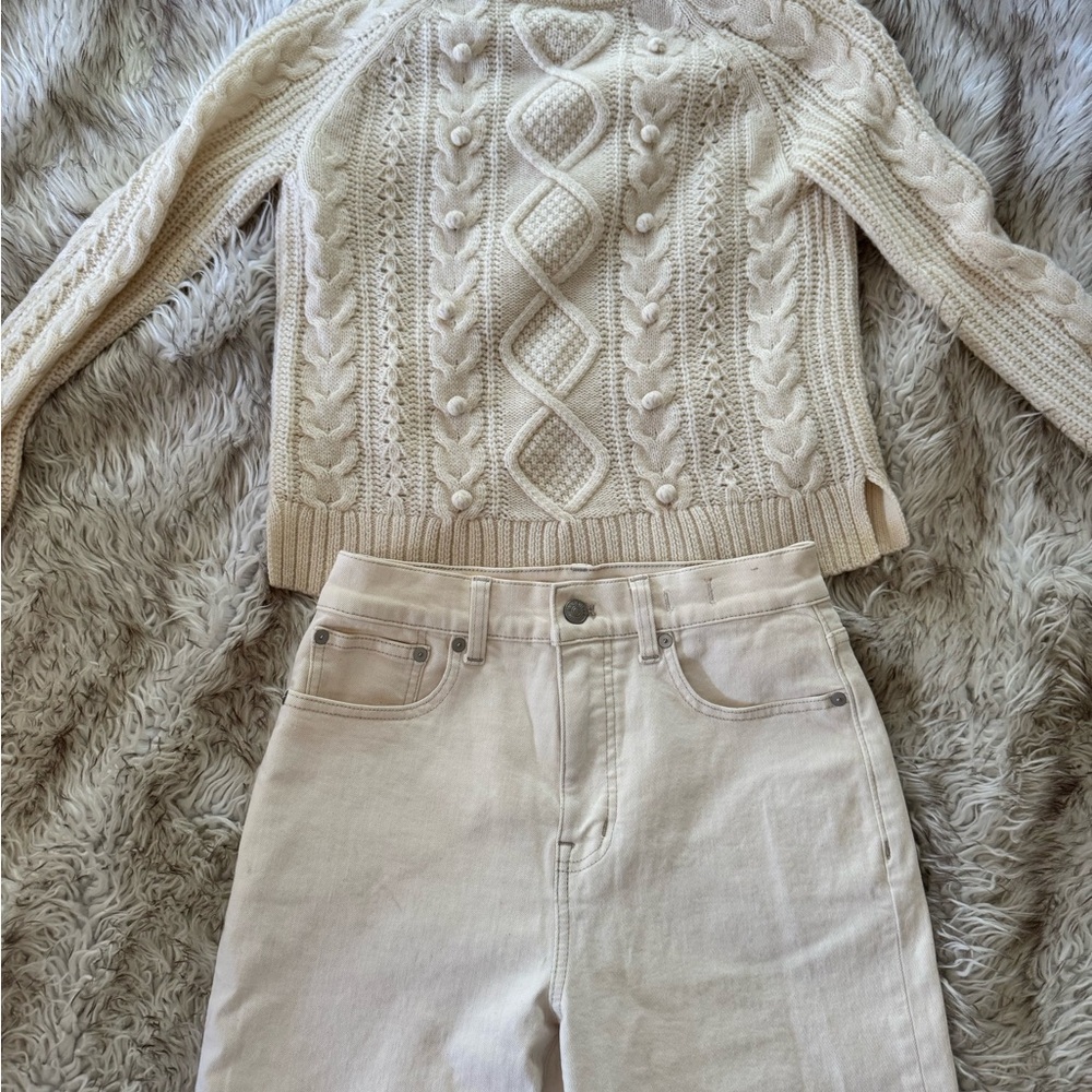 J. Crew Cream Cable Knit Cowl Sweater